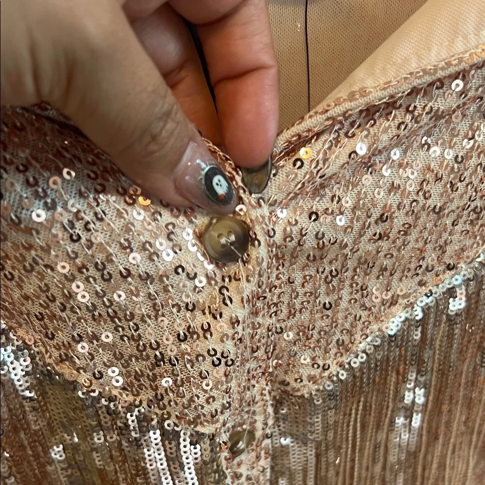 NWT Sequin Fringe Button-Up Shirt - Picture 4 of 7